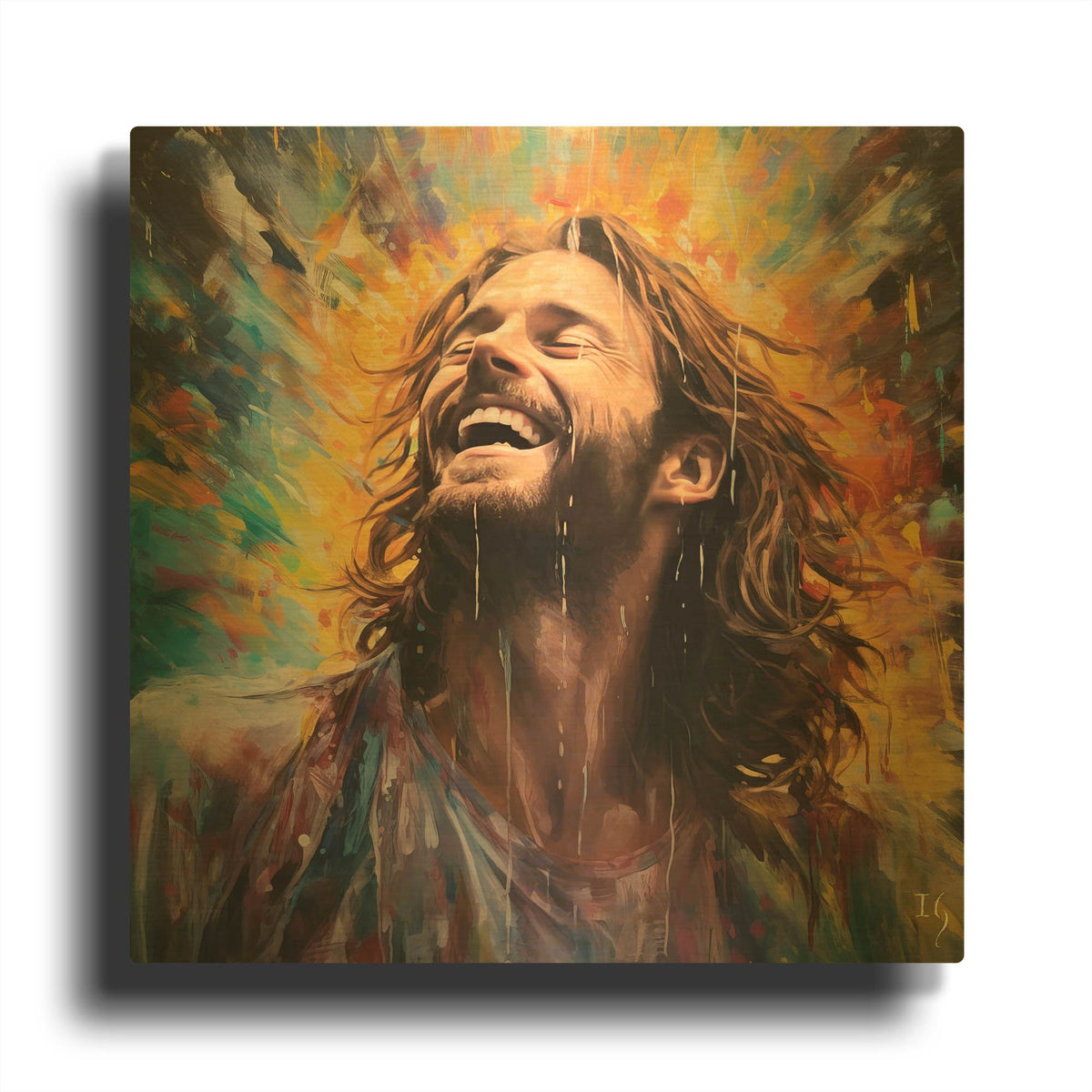 'Jesus - Rapture In Rain And Radiance' By Ivan Guaderrama Gold Metal Wall Art