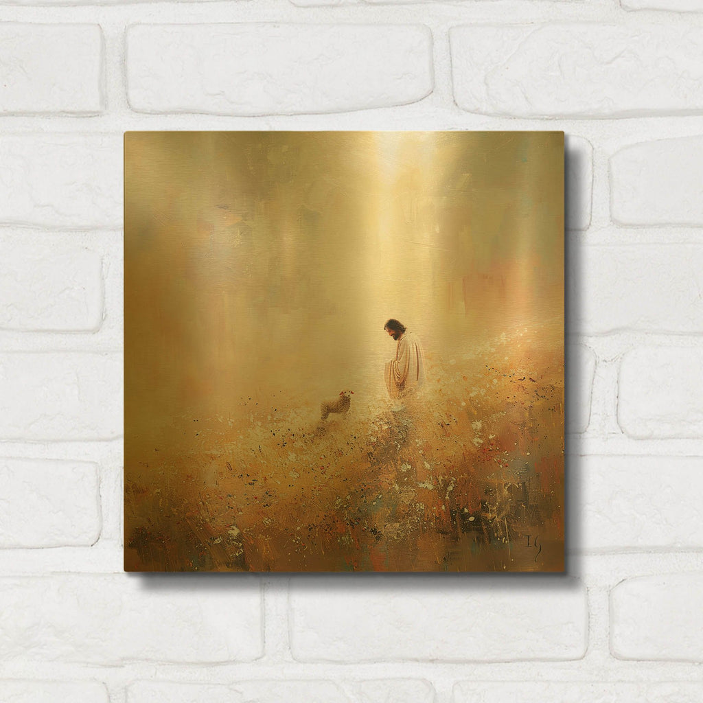 'Jesus Christ And The Lamb' By Ivan Guaderrama Gold Metal Wall Art