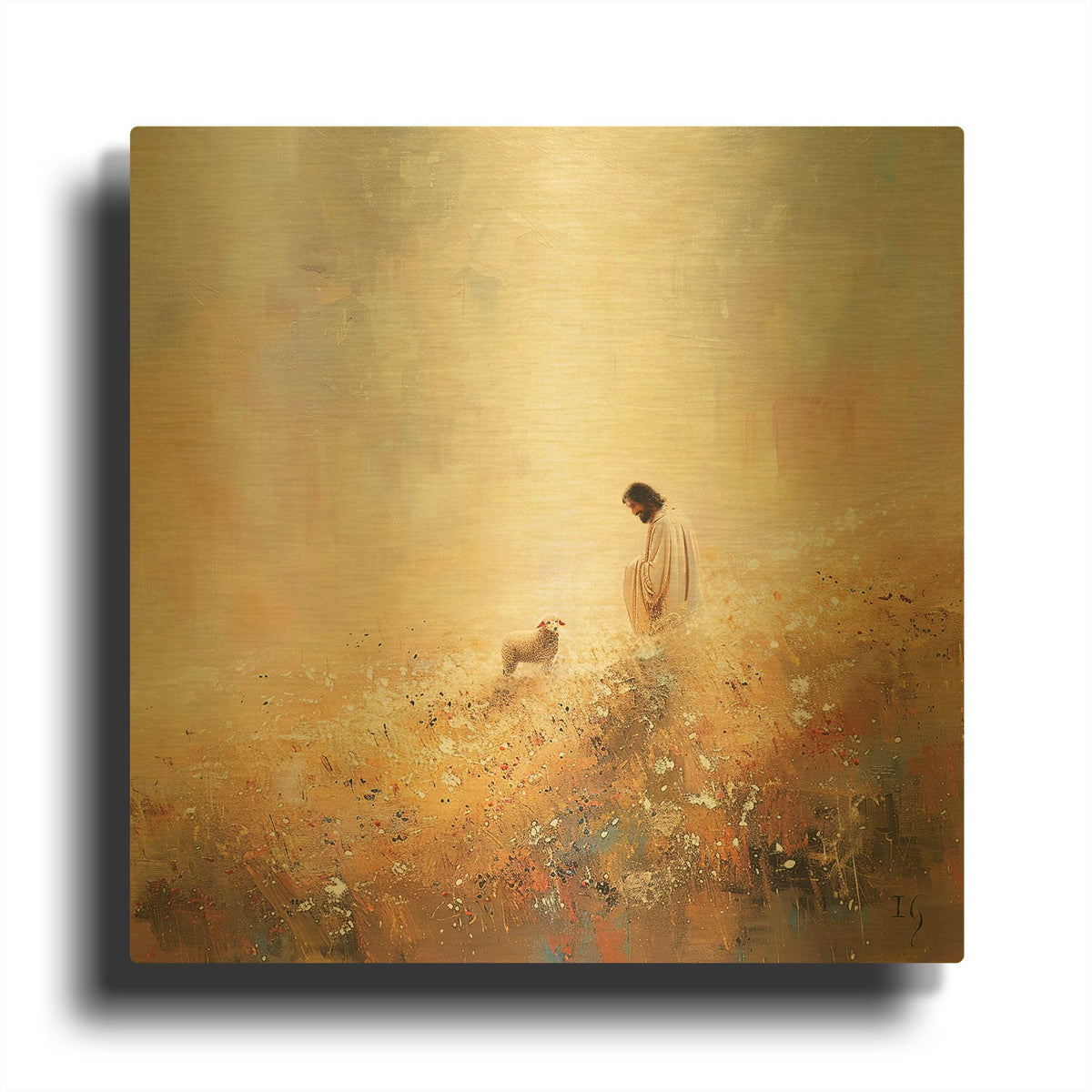 'Jesus Christ And The Lamb' By Ivan Guaderrama Gold Metal Wall Art