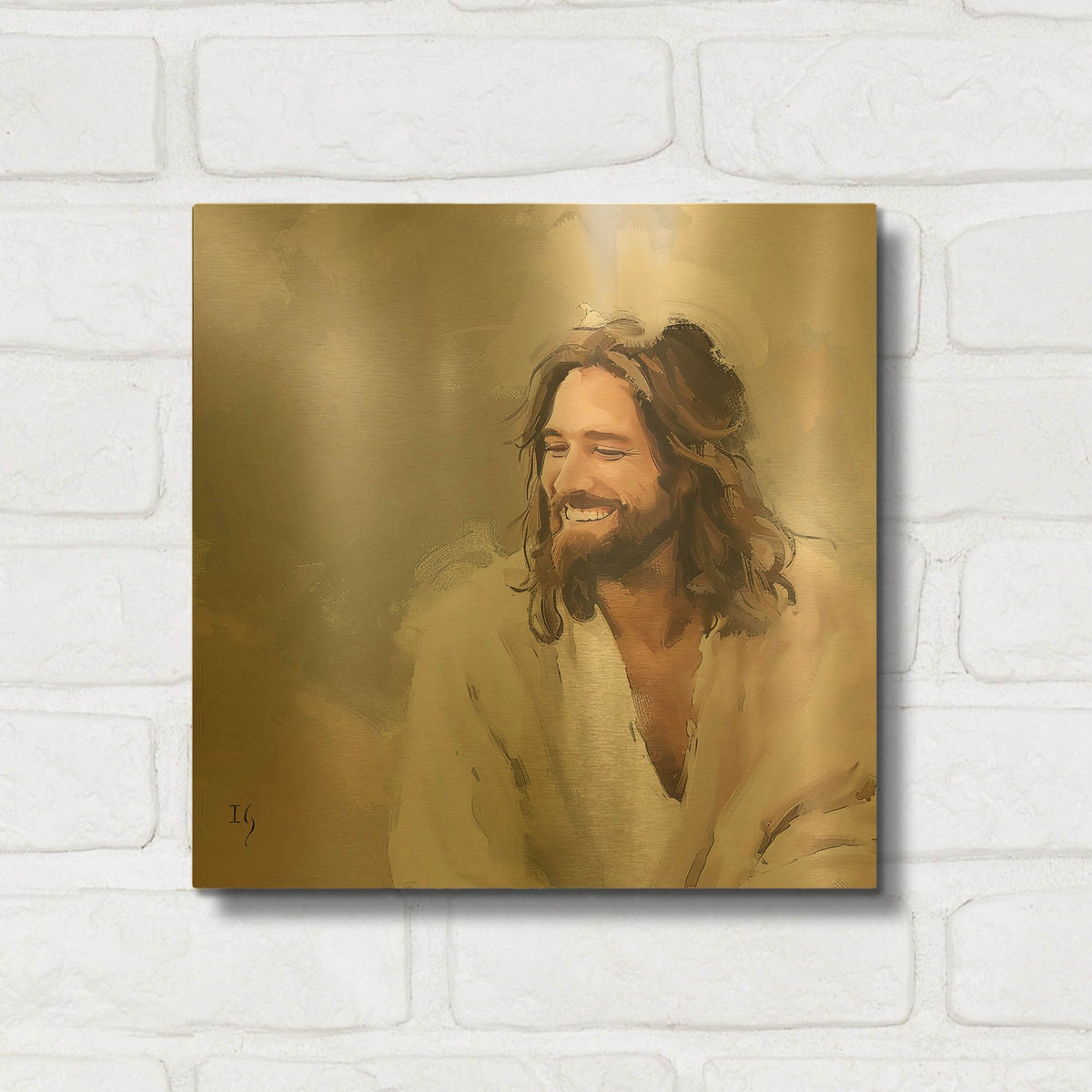 'Joyful Grace - Smiling Jesus Christ' By Ivan Guaderrama Gold Metal Wall Art