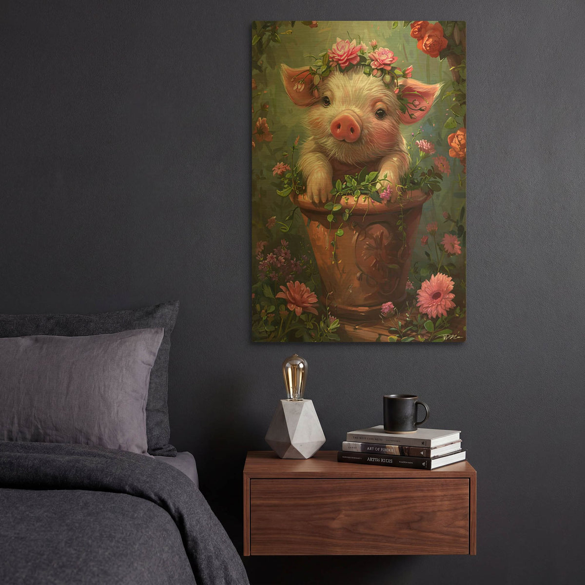 'Adorable Piglet' By Momart Gold Metal Wall Art
