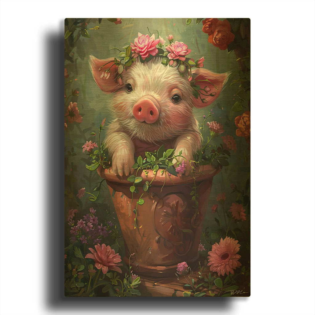 'Adorable Piglet' By Momart Gold Metal Wall Art