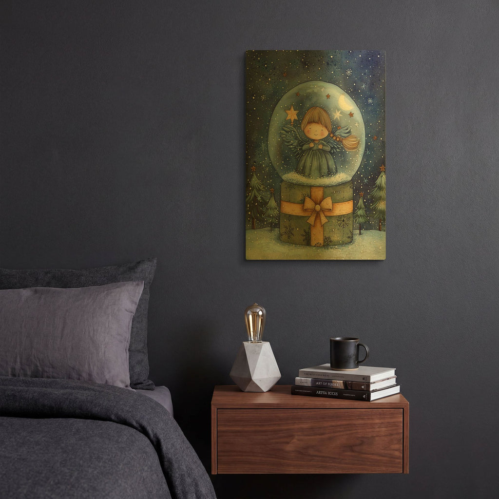 'Christmas Globe With Blue Angel' By Momart Gold Metal Wall Art