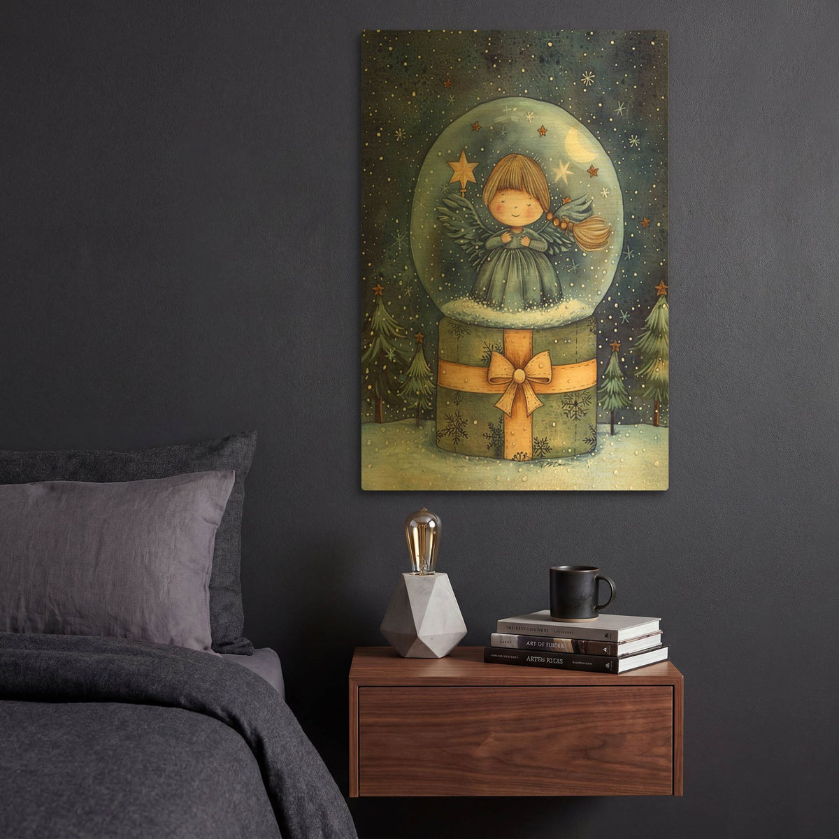 'Christmas Globe With Blue Angel' By Momart Gold Metal Wall Art
