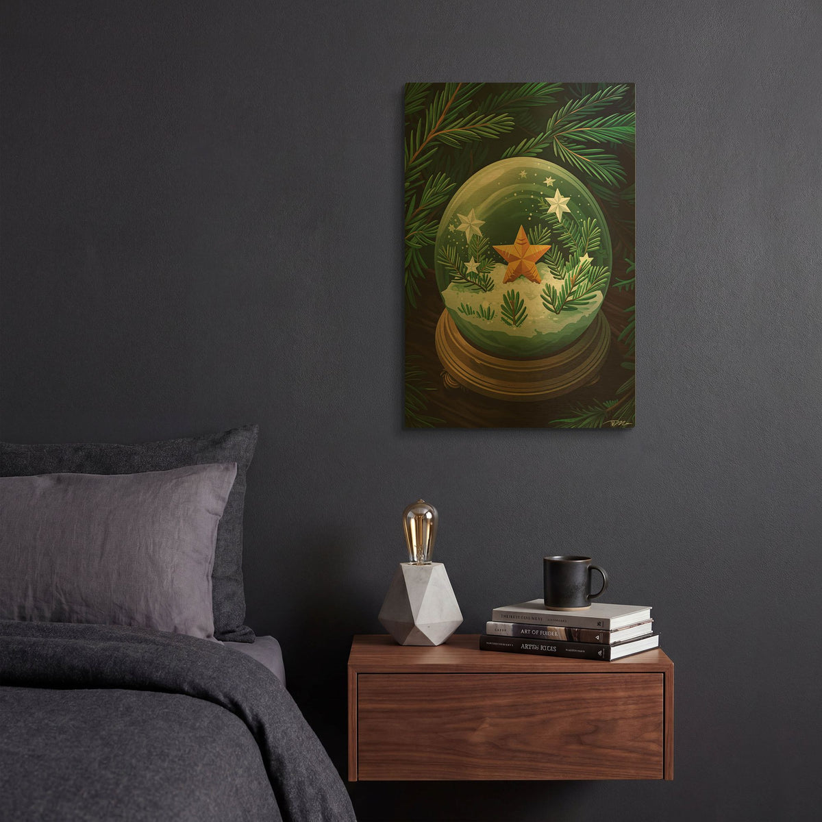 'Christmas Globe With Orange And Green Star' By Momart Gold Metal Wall Art