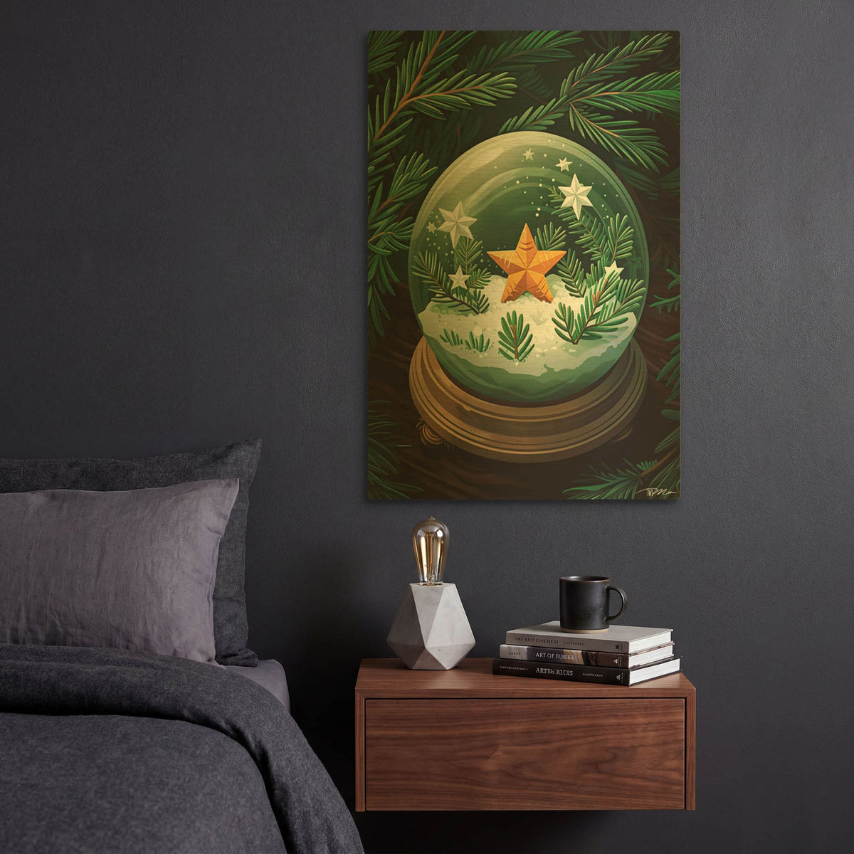 'Christmas Globe With Orange And Green Star' By Momart Gold Metal Wall Art