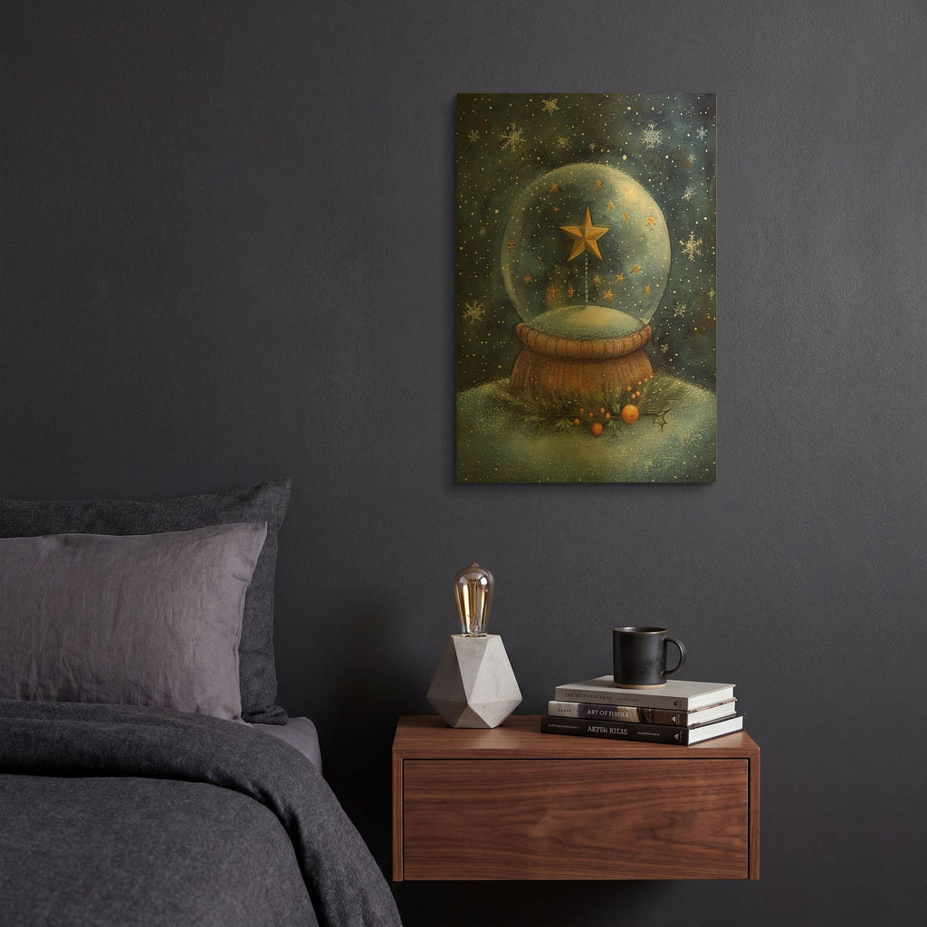 'Christmas Globe With Star And Snow Blue' By Momart Gold Metal Wall Art