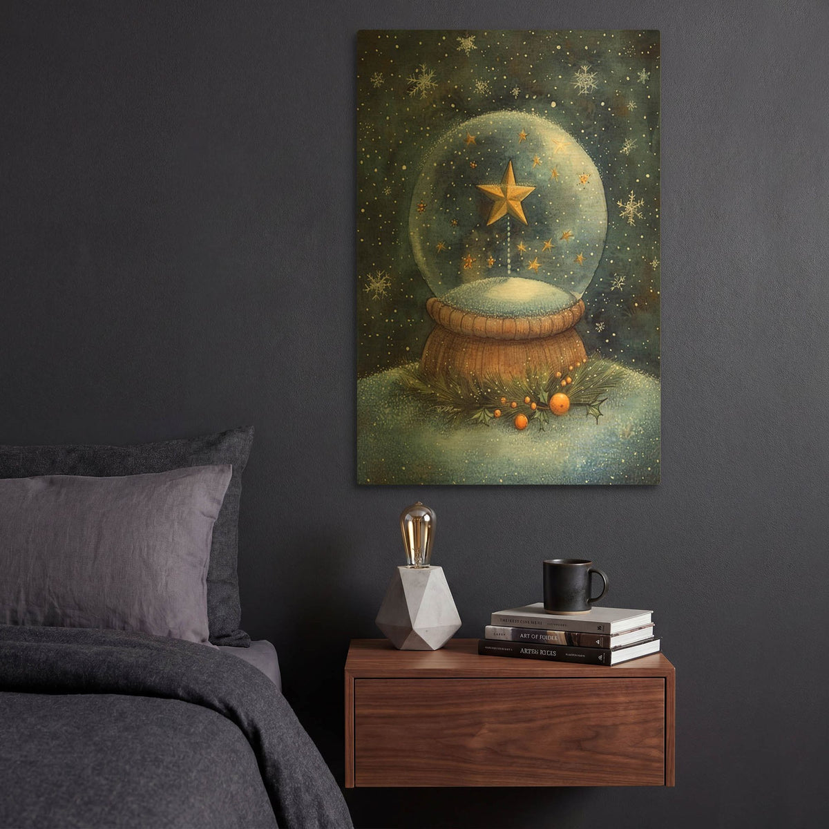 'Christmas Globe With Star And Snow Blue' By Momart Gold Metal Wall Art