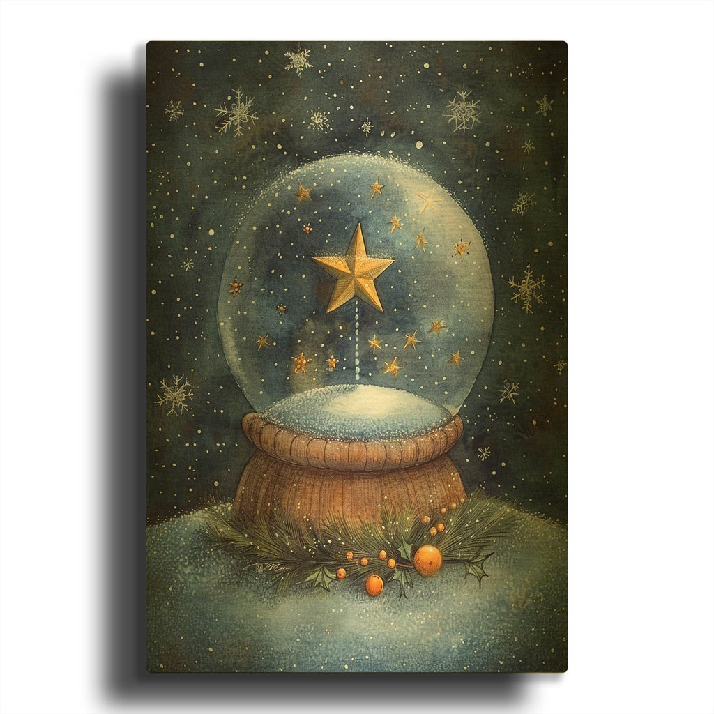 'Christmas Globe With Star And Snow Blue' By Momart Gold Metal Wall Art