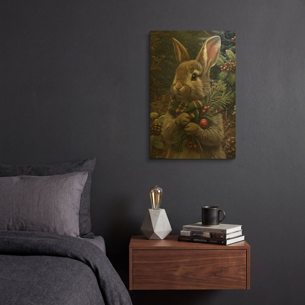 'Christmas Rabbit With Scarf' By Momart Gold Metal Wall Art