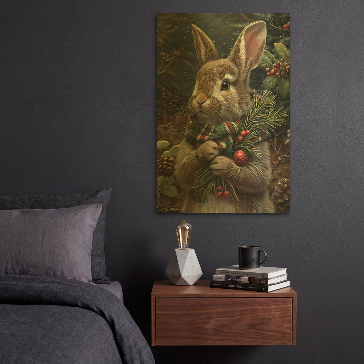 'Christmas Rabbit With Scarf' By Momart Gold Metal Wall Art