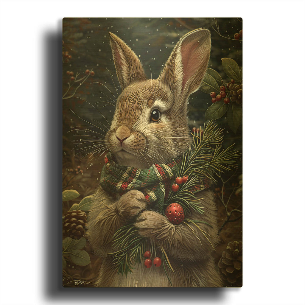 'Christmas Rabbit With Scarf' By Momart Gold Metal Wall Art