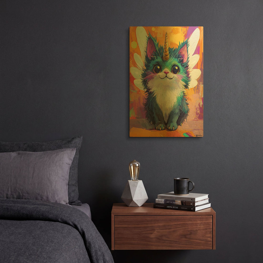 'Funny And Colorful Unicorn Cat' By Momart Gold Metal Wall Art