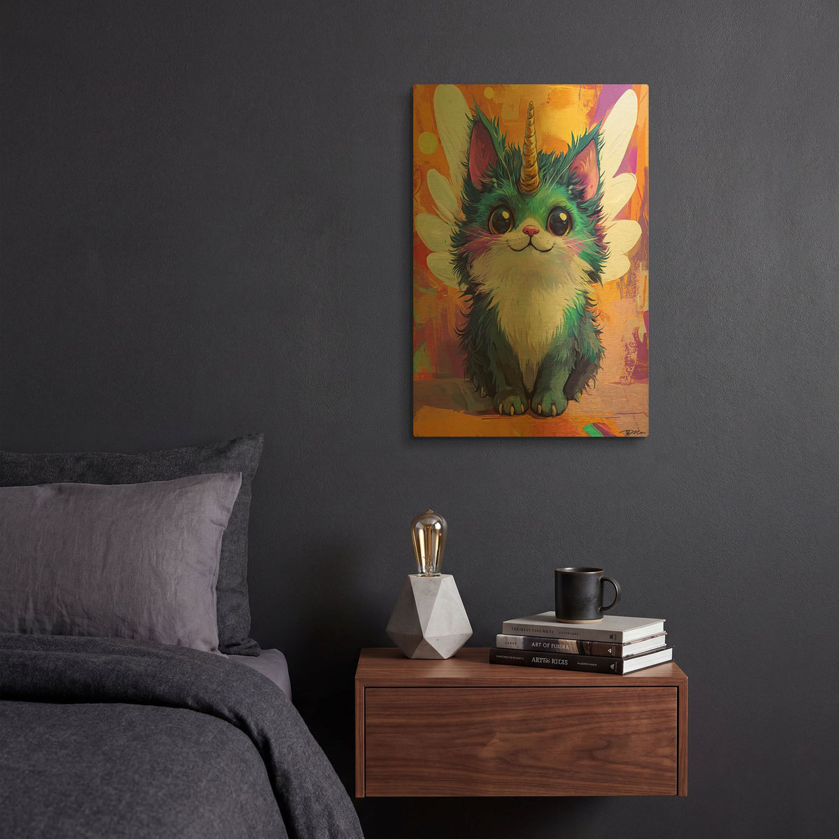 'Funny And Colorful Unicorn Cat' By Momart Gold Metal Wall Art
