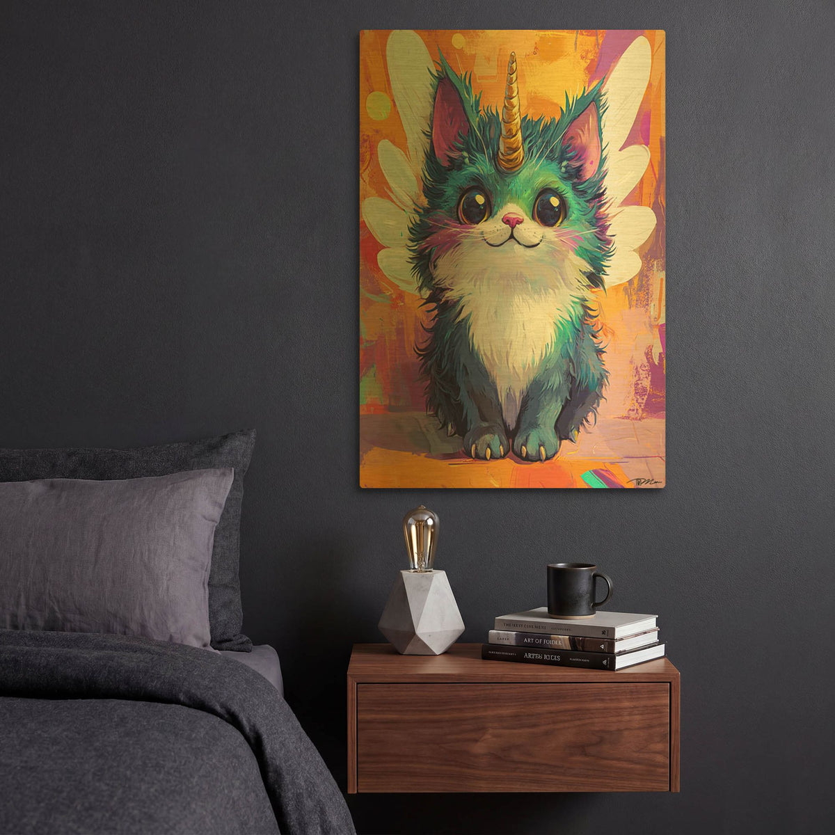 'Funny And Colorful Unicorn Cat' By Momart Gold Metal Wall Art