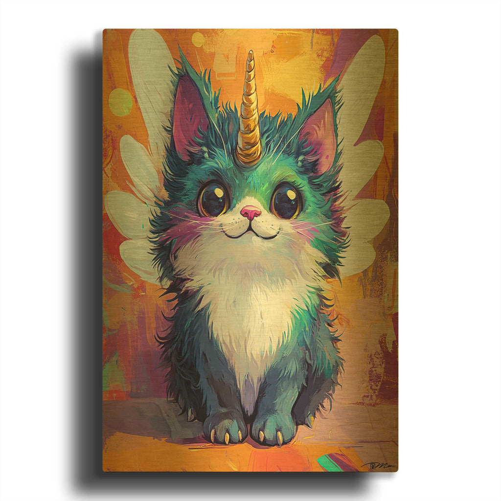 'Funny And Colorful Unicorn Cat' By Momart Gold Metal Wall Art