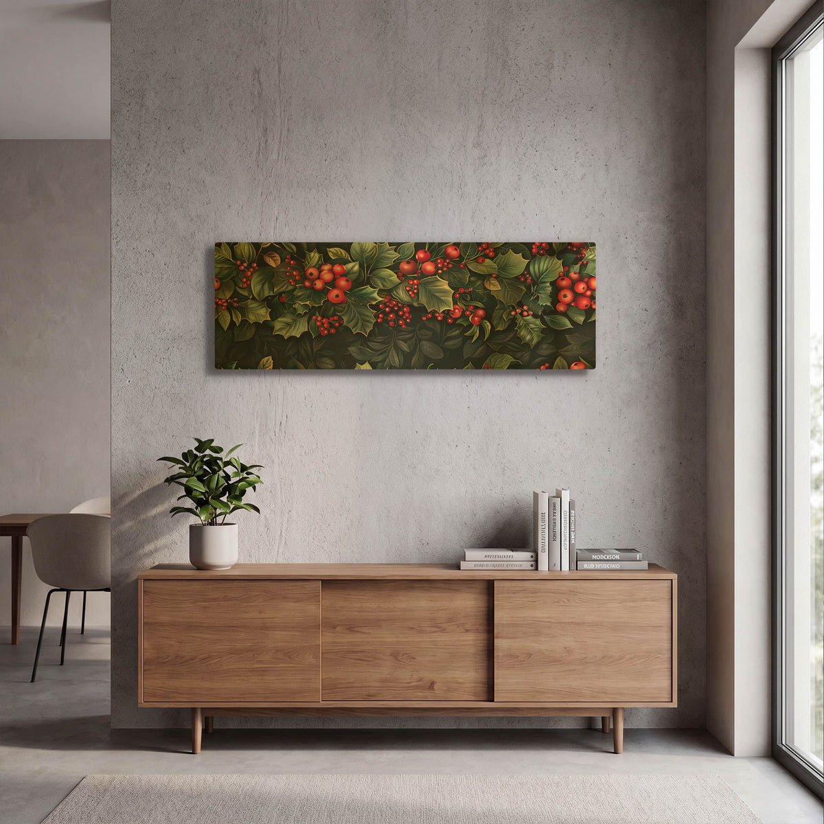 'Holly Patterns With Black Background 1' By Momart Gold Metal Wall Art