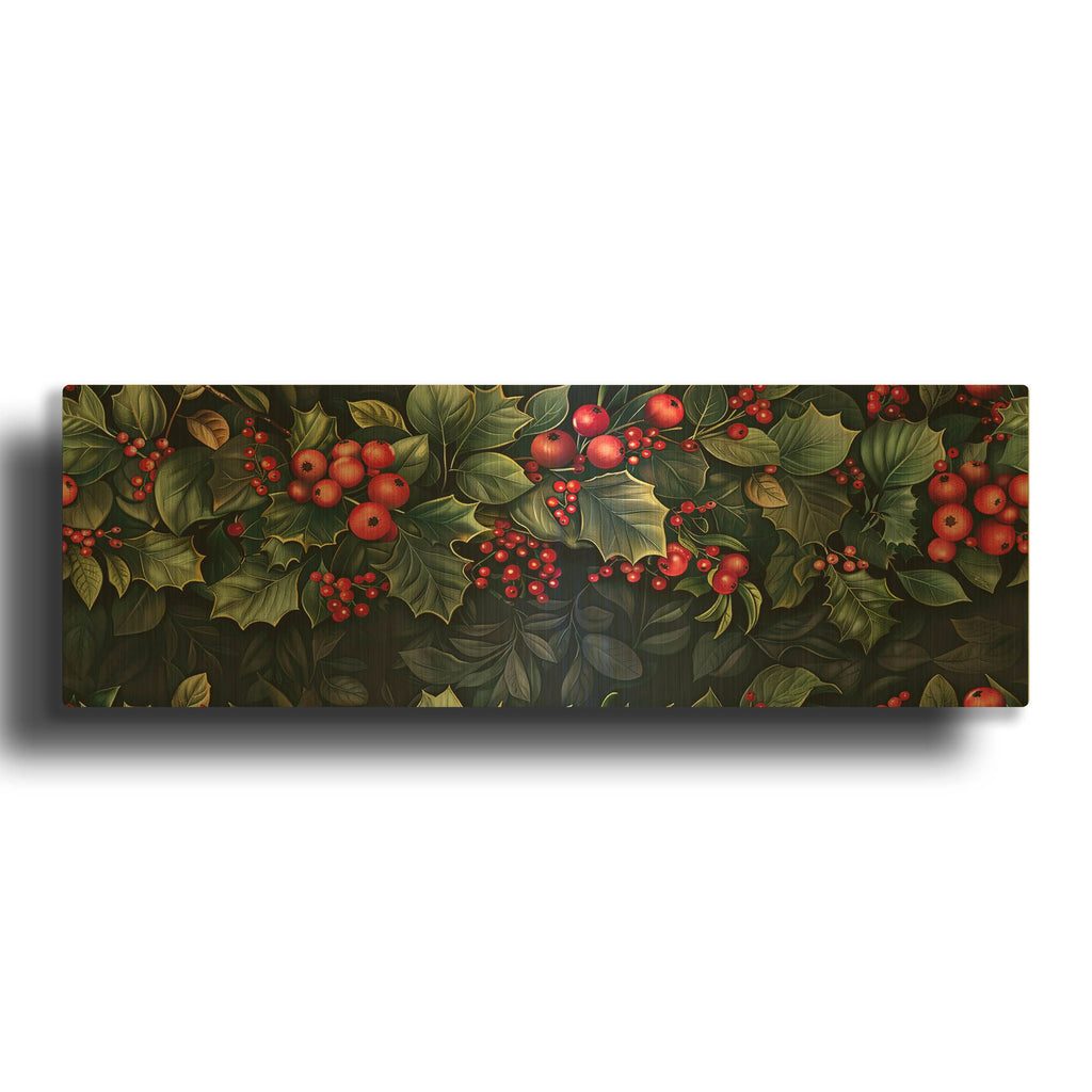 'Holly Patterns With Black Background 1' By Momart Gold Metal Wall Art