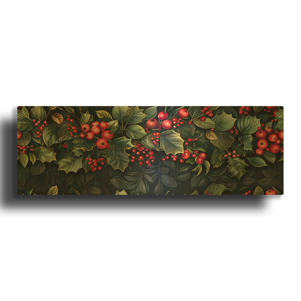 'Holly Patterns With Black Background 1' By Momart Gold Metal Wall Art