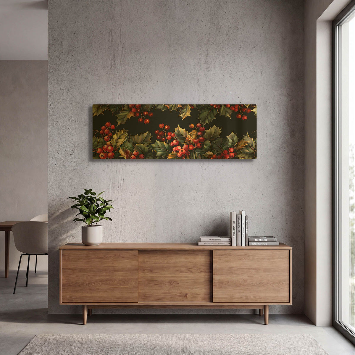 'Holly Patterns With Black Background 2' By Momart Gold Metal Wall Art
