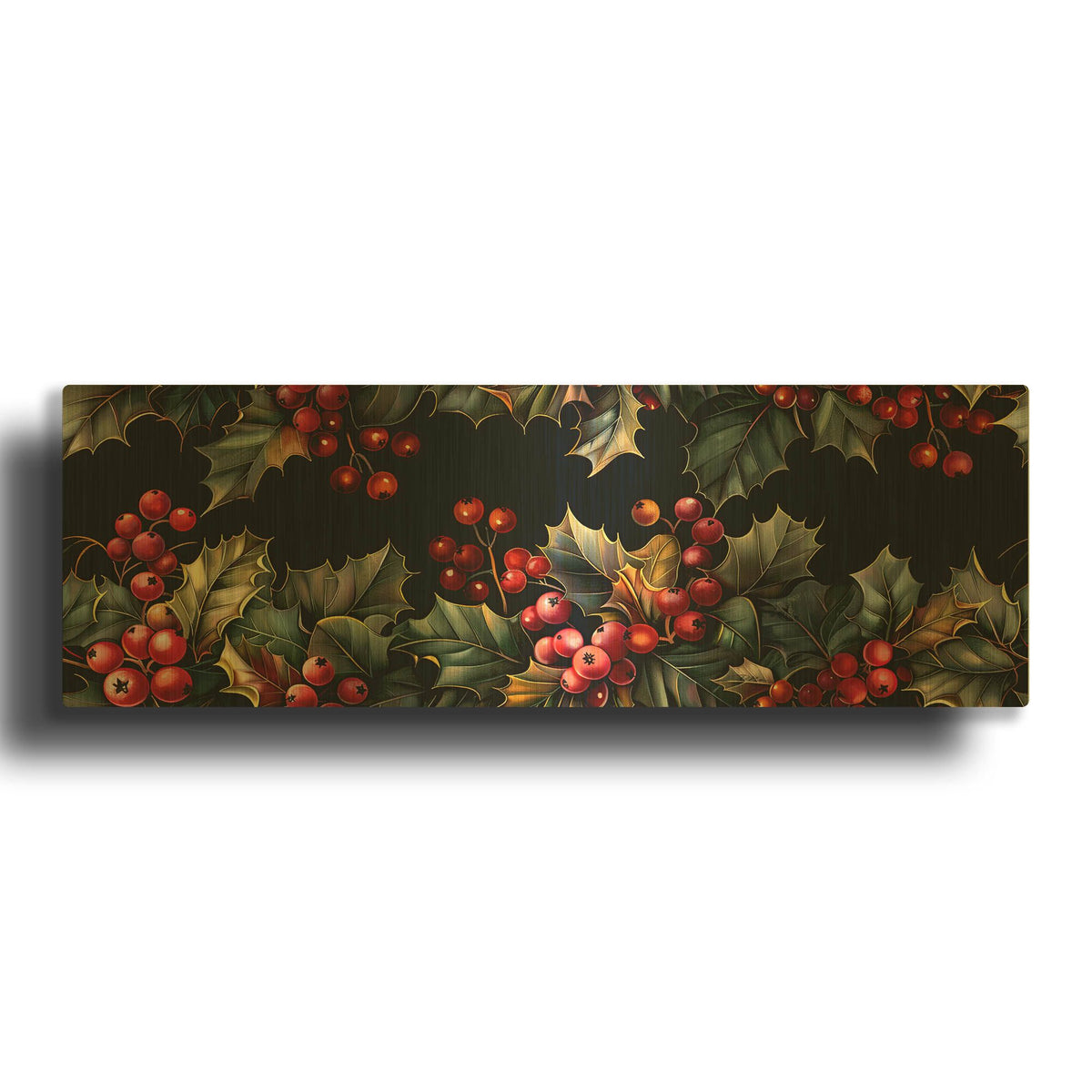 'Holly Patterns With Black Background 2' By Momart Gold Metal Wall Art