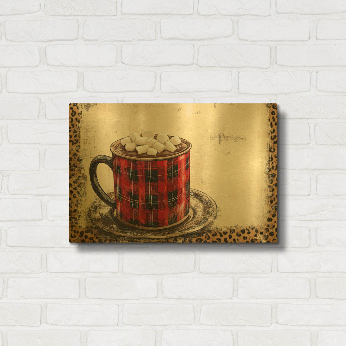 'Hot Chocolate Cup Red Light Background' By Momart Gold Metal Wall Art