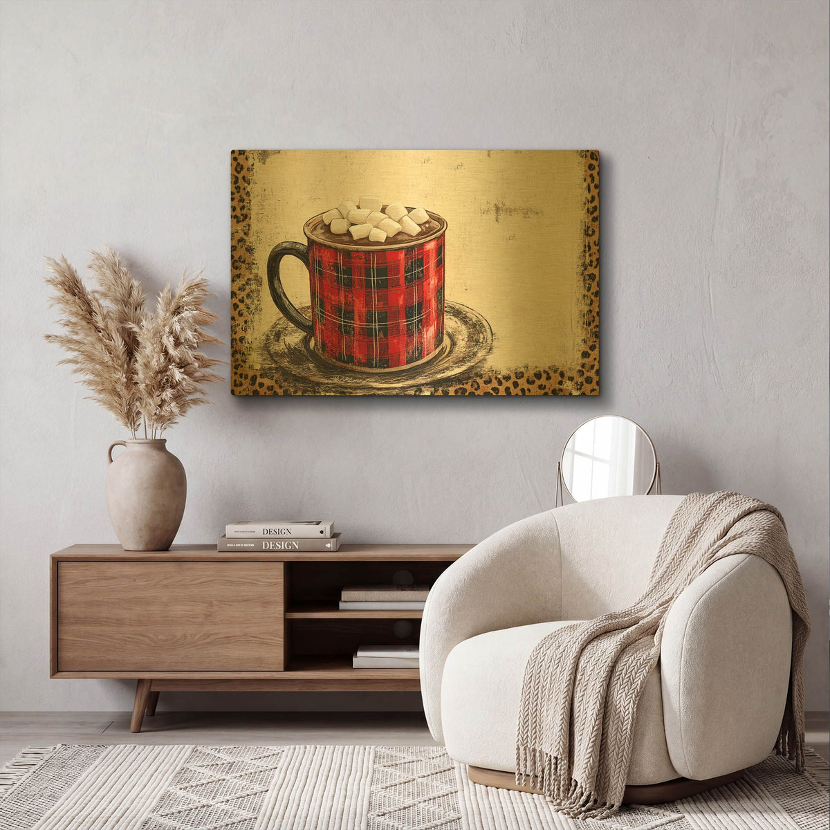 'Hot Chocolate Cup Red Light Background' By Momart Gold Metal Wall Art