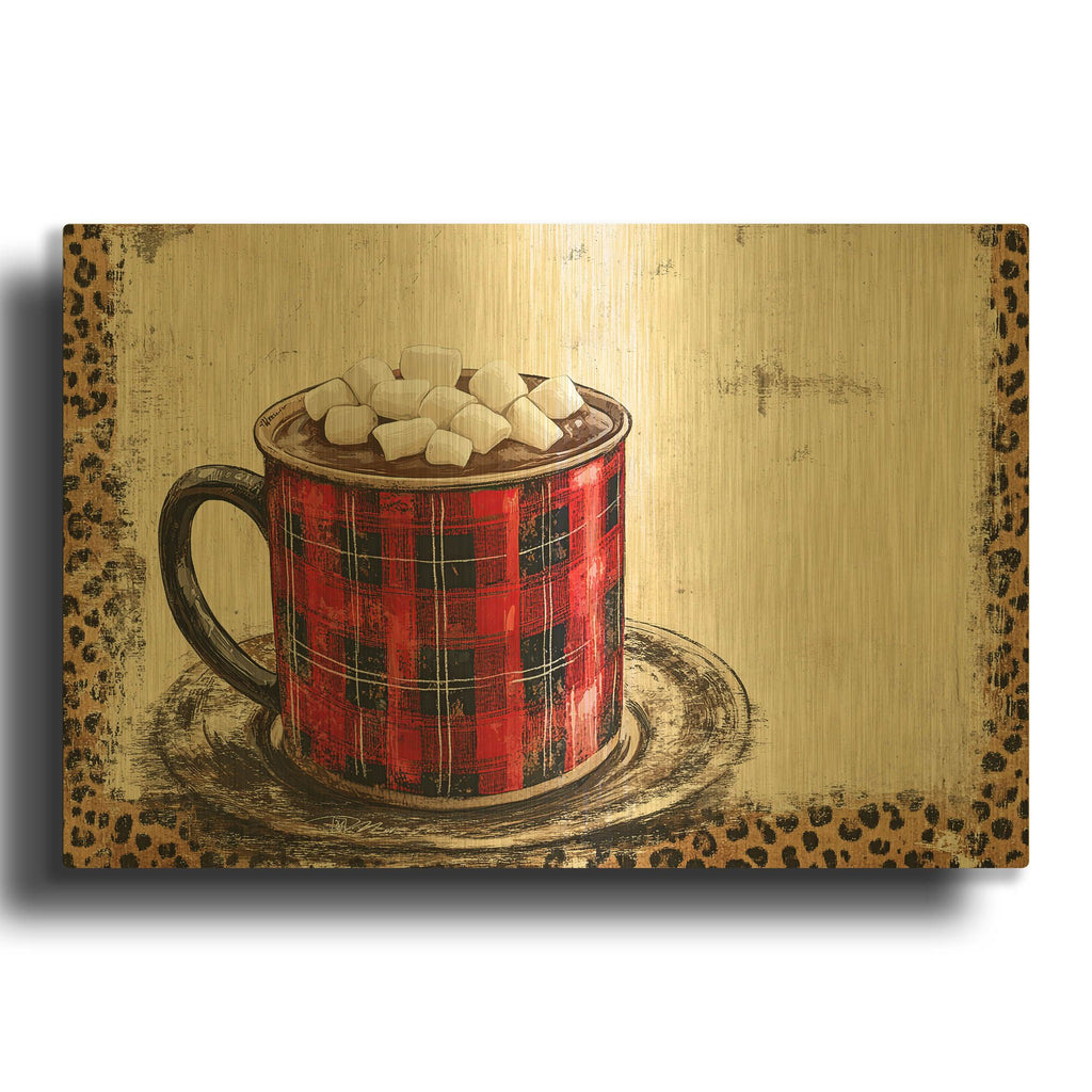 'Hot Chocolate Cup Red Light Background' By Momart Gold Metal Wall Art