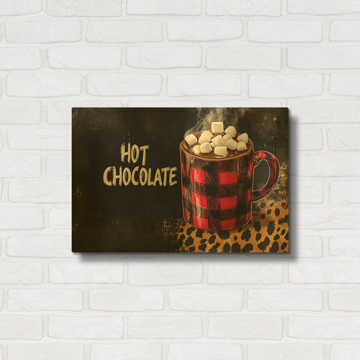 'Hot Chocolate Red Cup Black Background' By Momart Gold Metal Wall Art