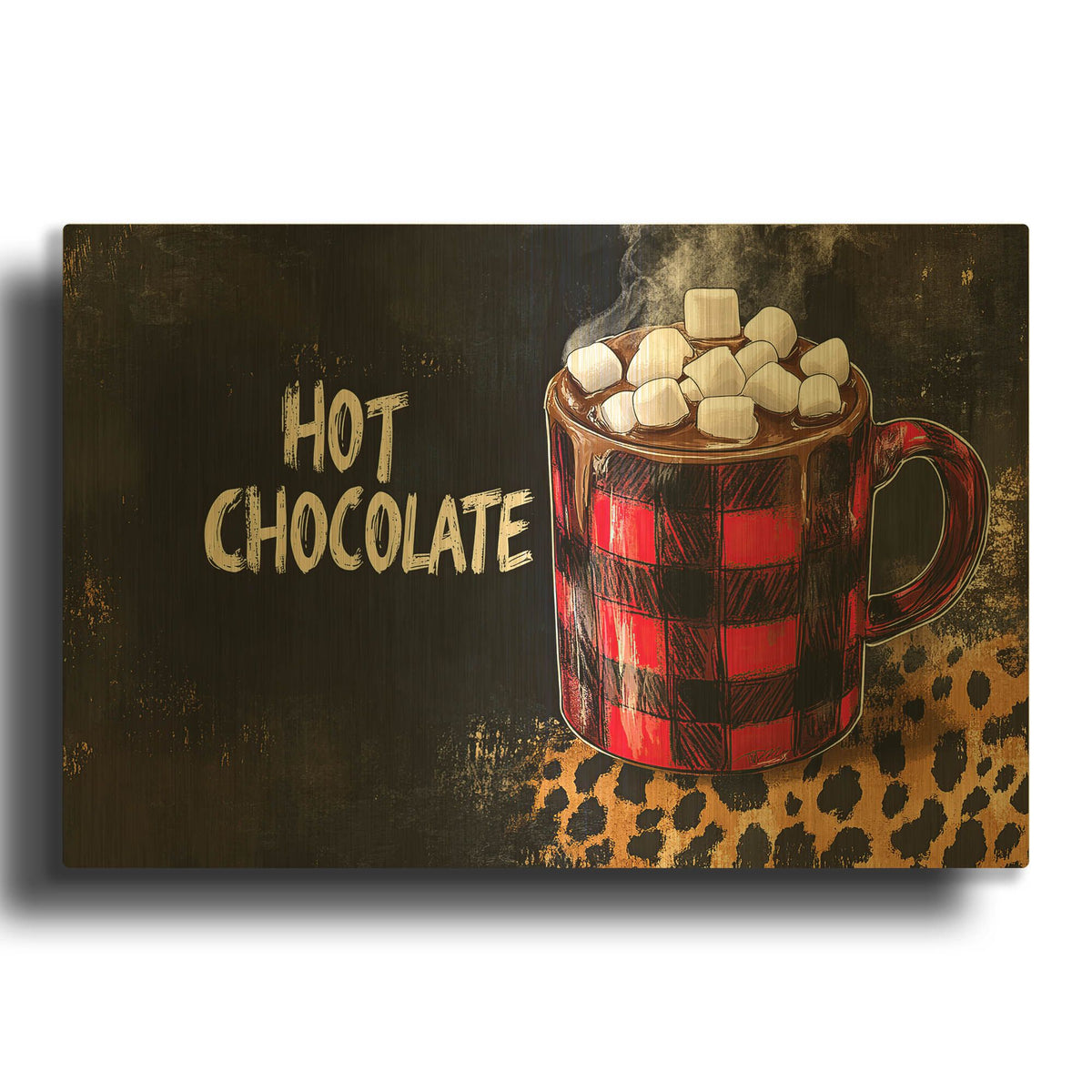 'Hot Chocolate Red Cup Black Background' By Momart Gold Metal Wall Art