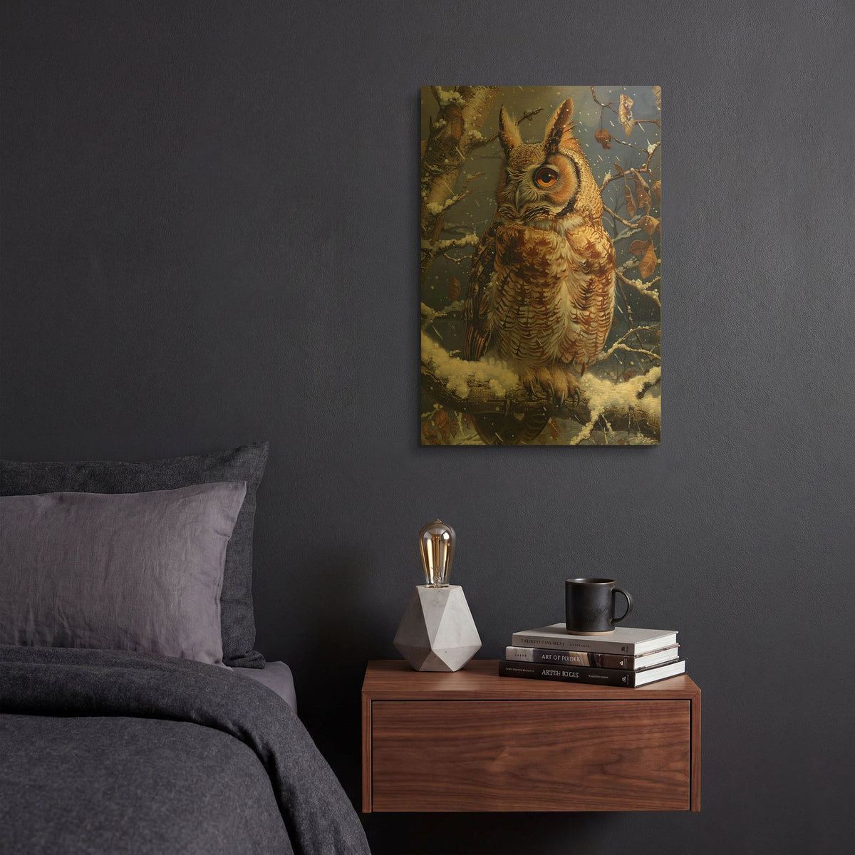 'Imperial Owl On The Branch' By Momart Gold Metal Wall Art