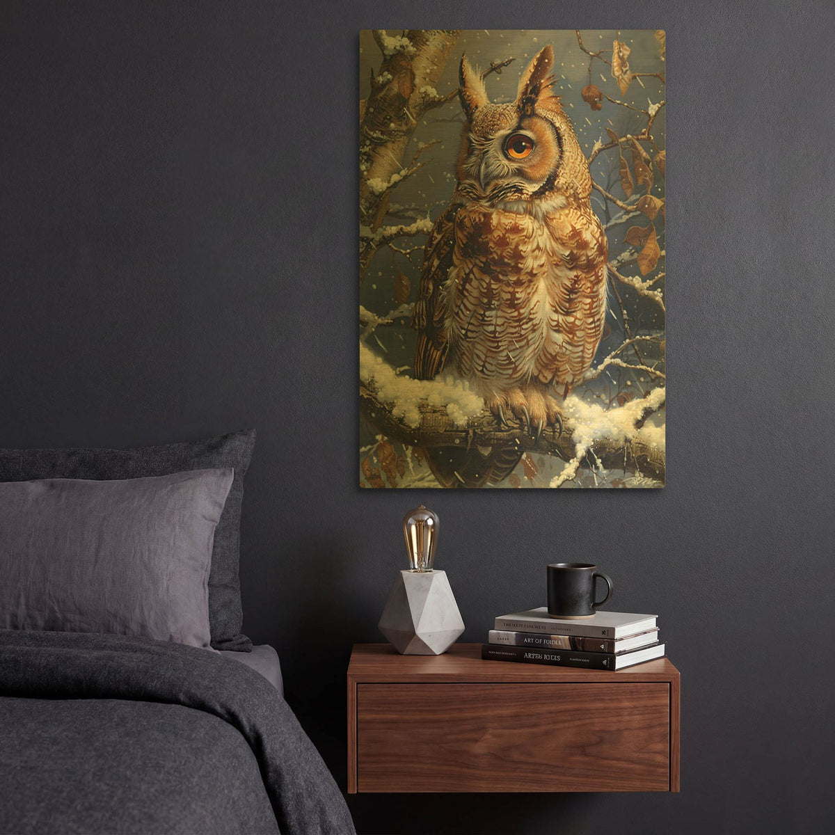 'Imperial Owl On The Branch' By Momart Gold Metal Wall Art