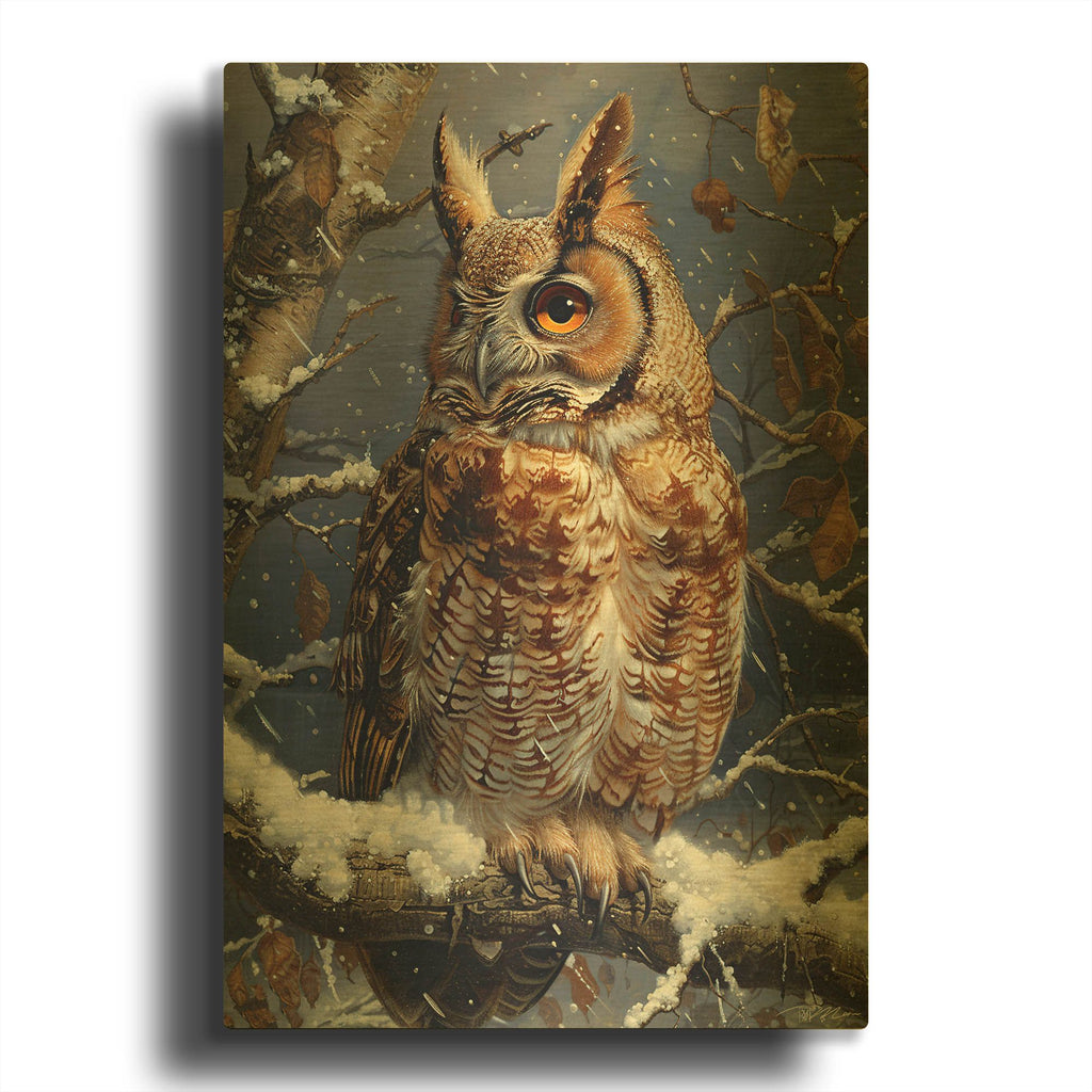 'Imperial Owl On The Branch' By Momart Gold Metal Wall Art