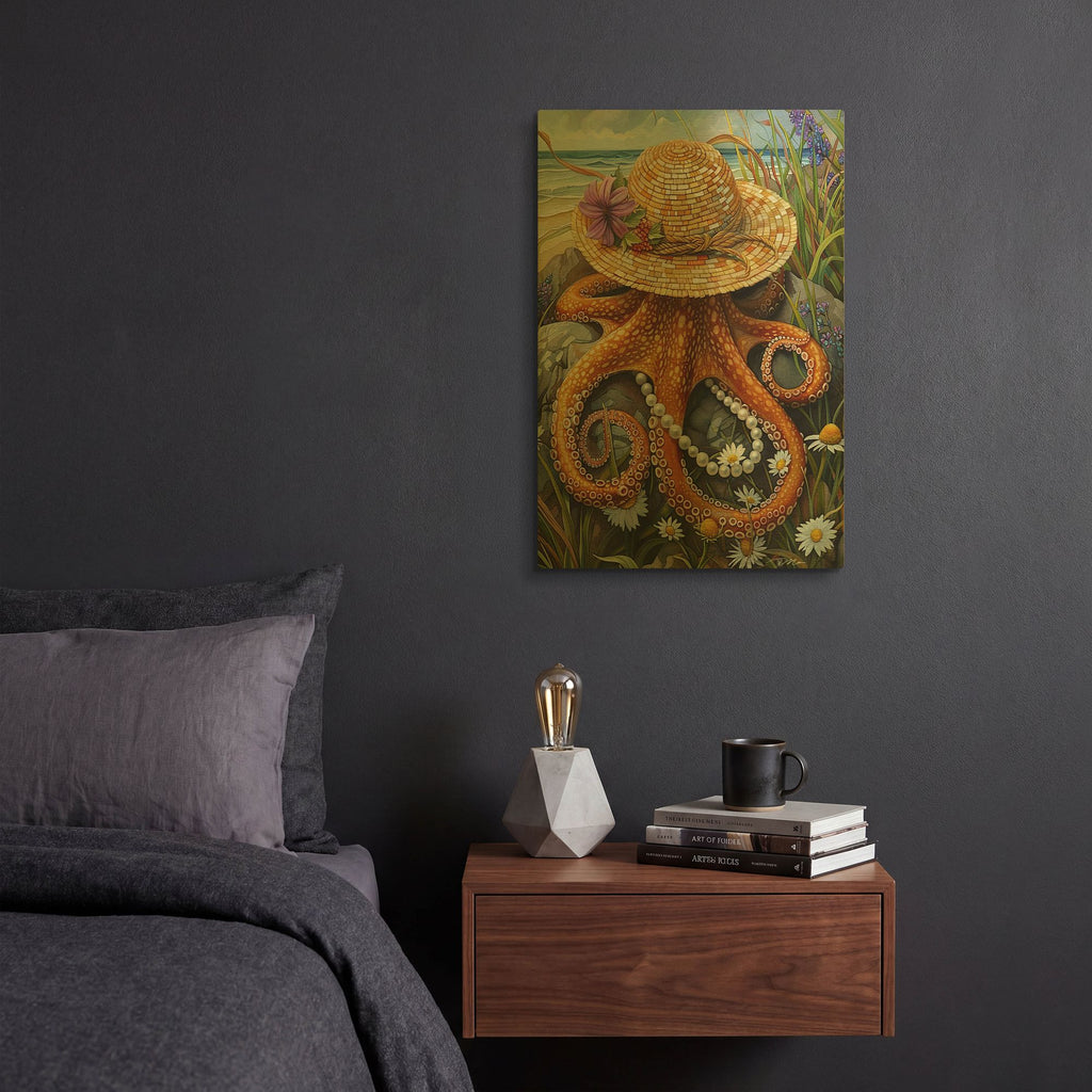 'Miss Octopus With Hat And Pearls' By Momart Gold Metal Wall Art