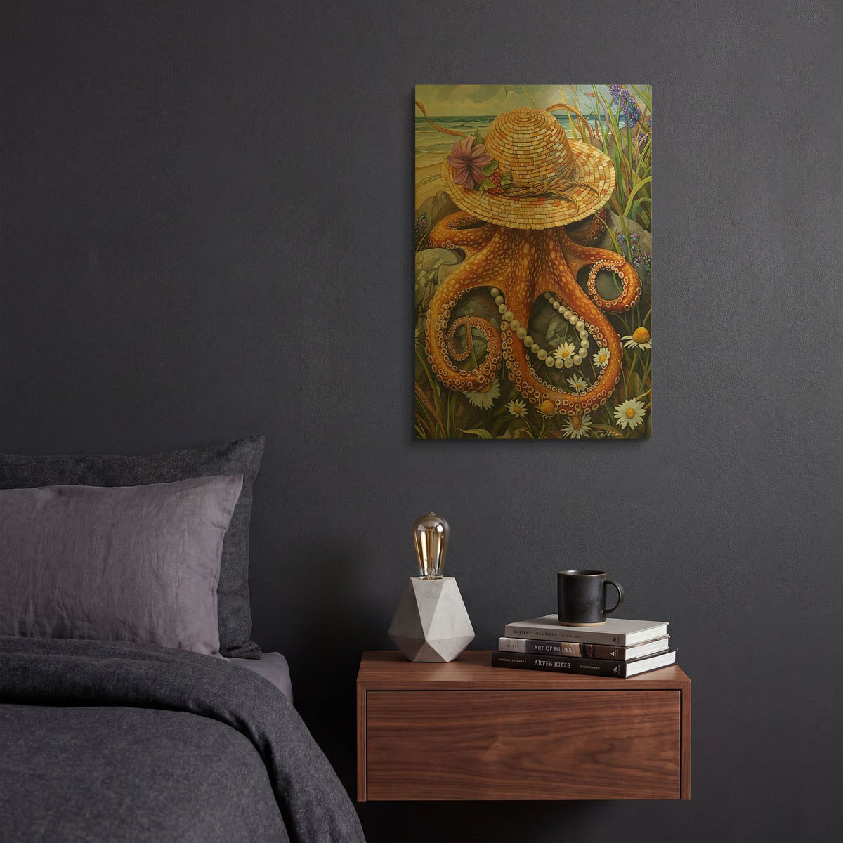 'Miss Octopus With Hat And Pearls' By Momart Gold Metal Wall Art