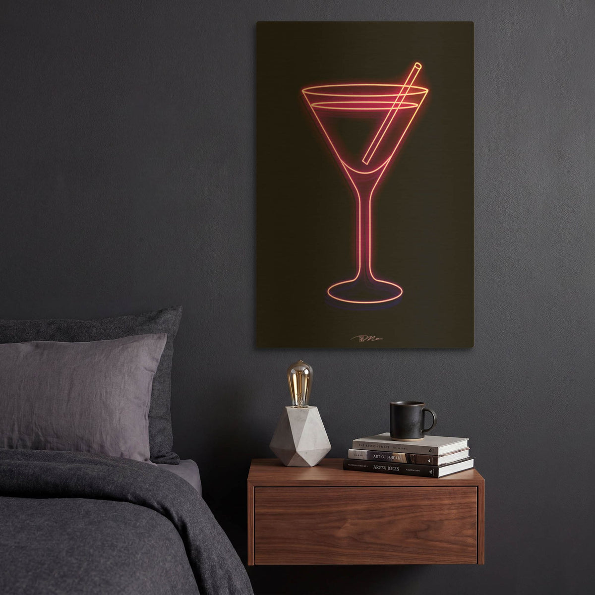 'Neon Martini Glass 1' By Momart Gold Metal Wall Art