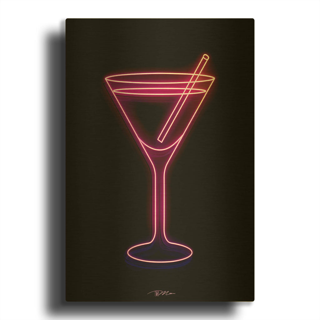 'Neon Martini Glass 1' By Momart Gold Metal Wall Art
