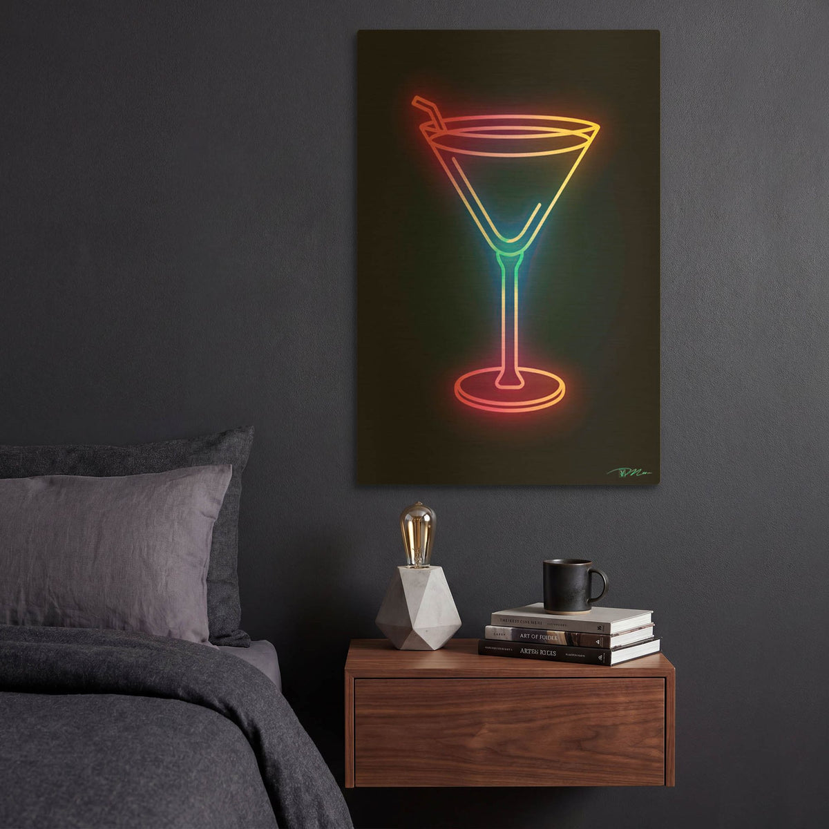 'Neon Martini Glass 2' By Momart Gold Metal Wall Art