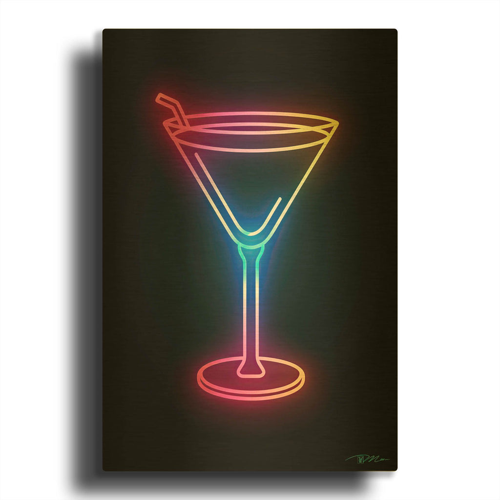'Neon Martini Glass 2' By Momart Gold Metal Wall Art