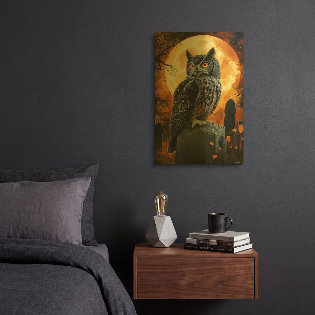 'Owl On The Tombstone' By Momart Gold Metal Wall Art