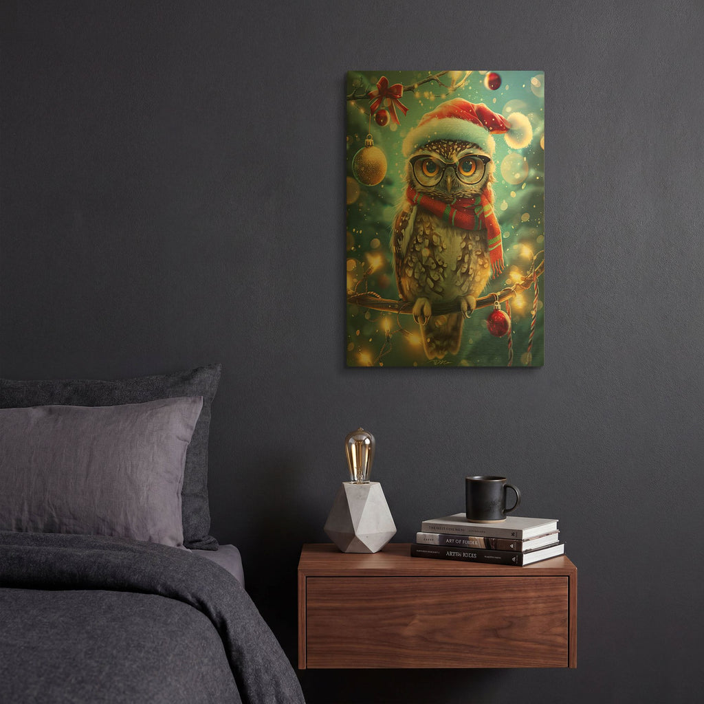'Owl With Glasses Hat And Shaman (1)' By Momart Gold Metal Wall Art