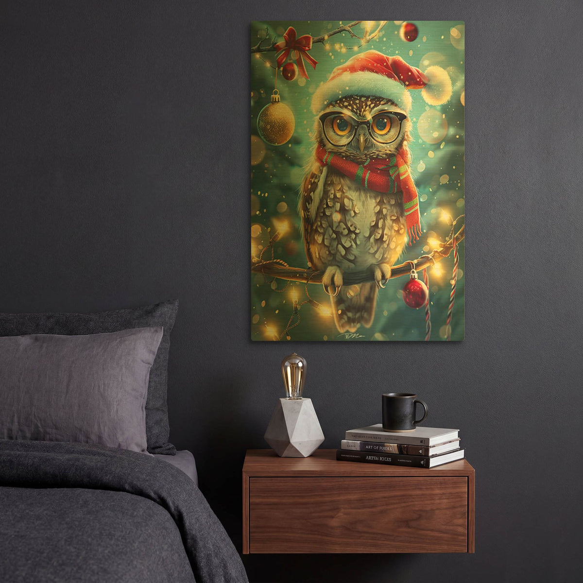 'Owl With Glasses Hat And Shaman (1)' By Momart Gold Metal Wall Art