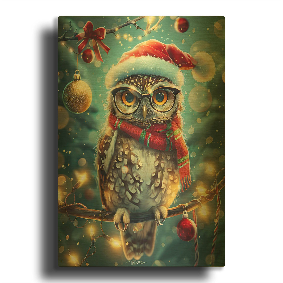 'Owl With Glasses Hat And Shaman (1)' By Momart Gold Metal Wall Art