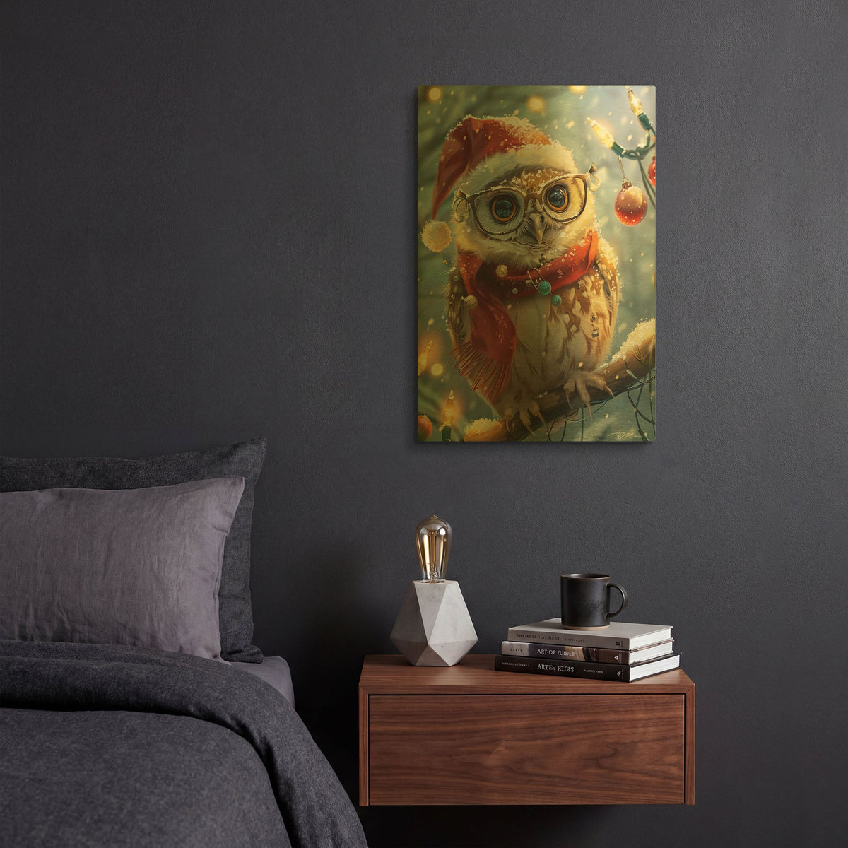 'Owl With Glasses Hat And Shaman (2)' By Momart Gold Metal Wall Art