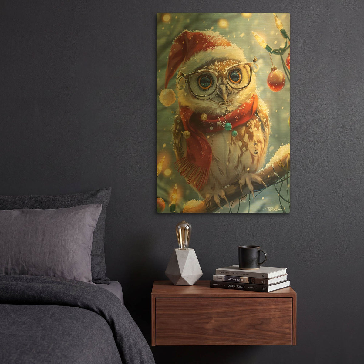 'Owl With Glasses Hat And Shaman (2)' By Momart Gold Metal Wall Art