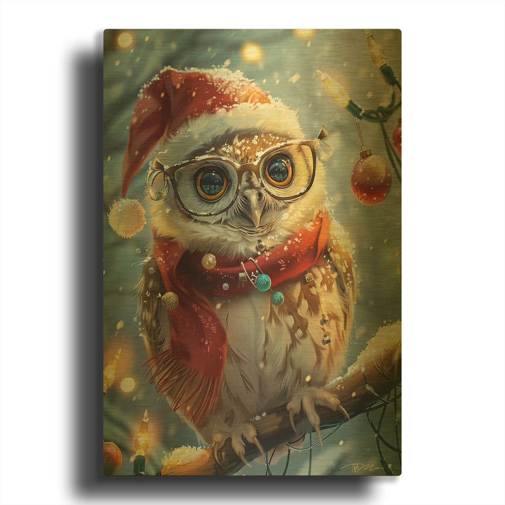 'Owl With Glasses Hat And Shaman (2)' By Momart Gold Metal Wall Art