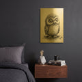 'Pencil Drawing Of A Small Owl' By Momart Gold Metal Wall Art