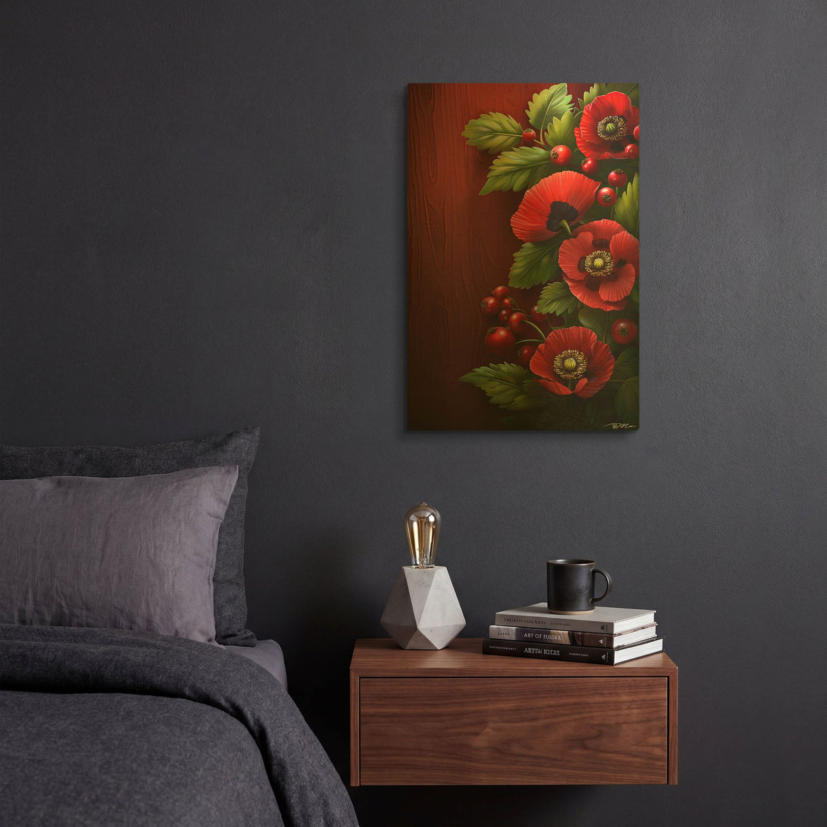 'Poppies And Currant' By Momart Gold Metal Wall Art