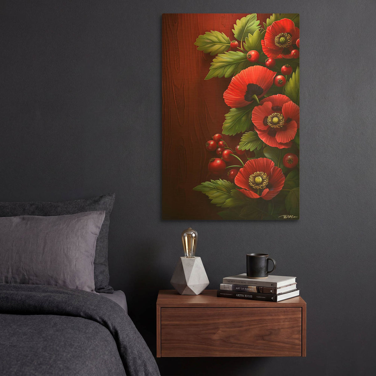 'Poppies And Currant' By Momart Gold Metal Wall Art
