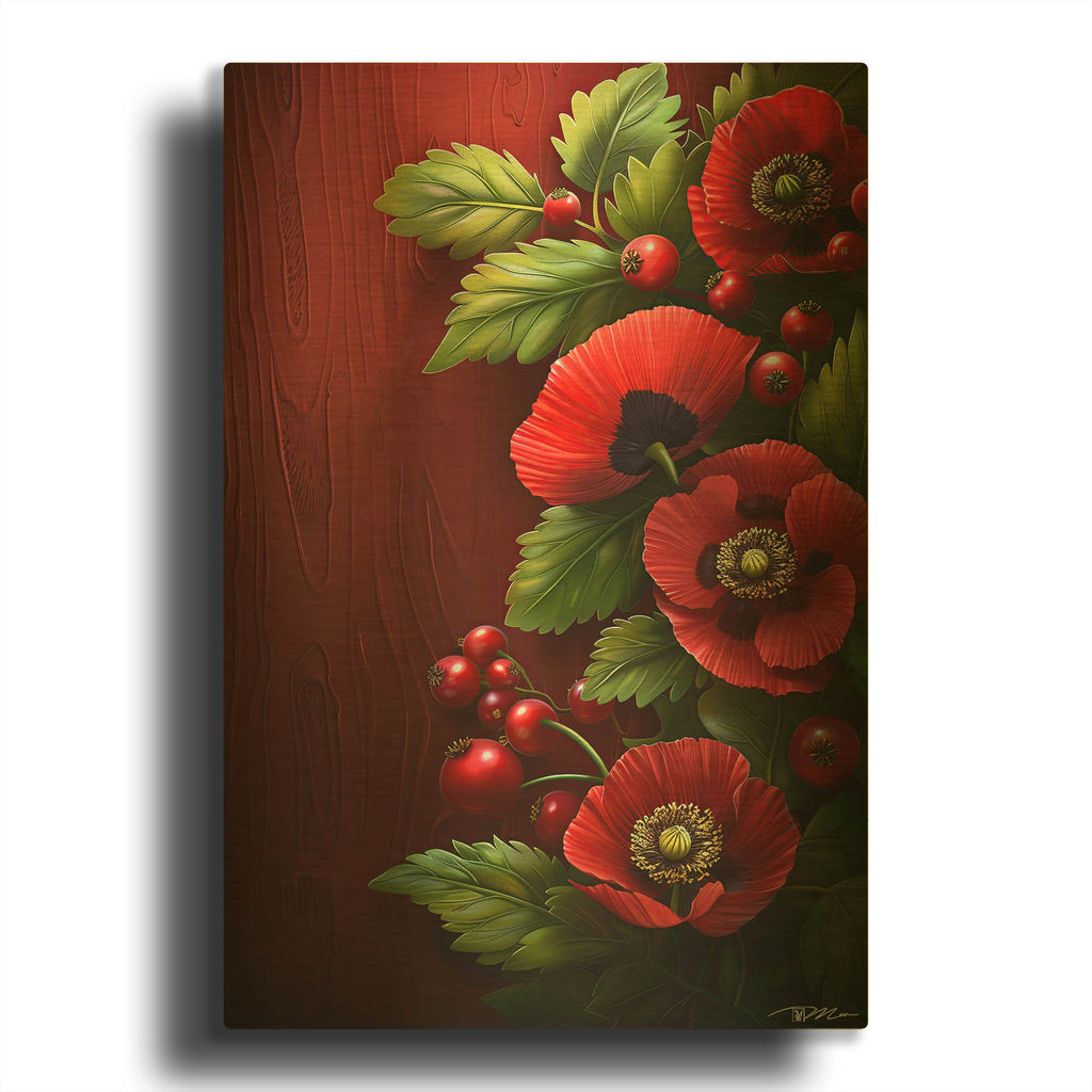 'Poppies And Currant' By Momart Gold Metal Wall Art